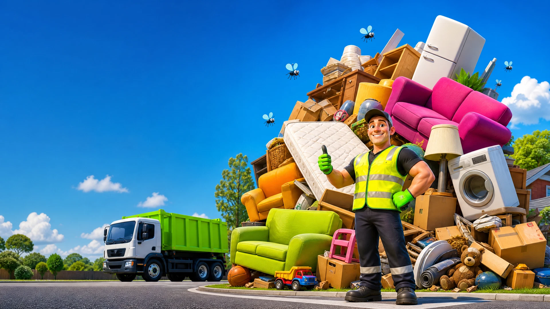 Removal team loading unwanted furniture into an unbranded removal truck